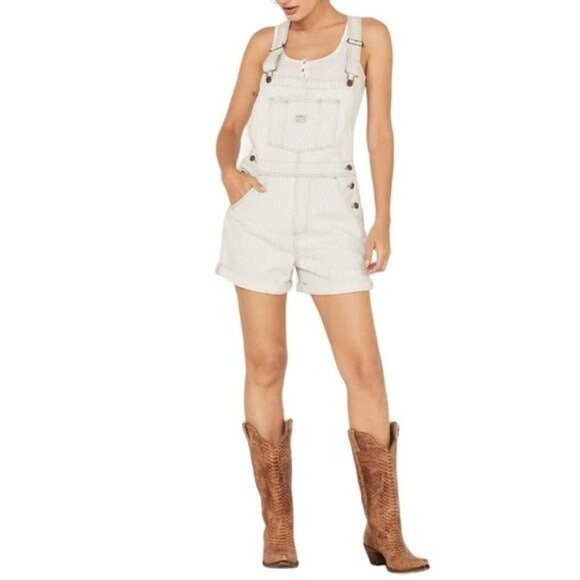 LEVI’S Striped Light Wash Denim Shortalls Size XL NEW - Picture 3 of 11